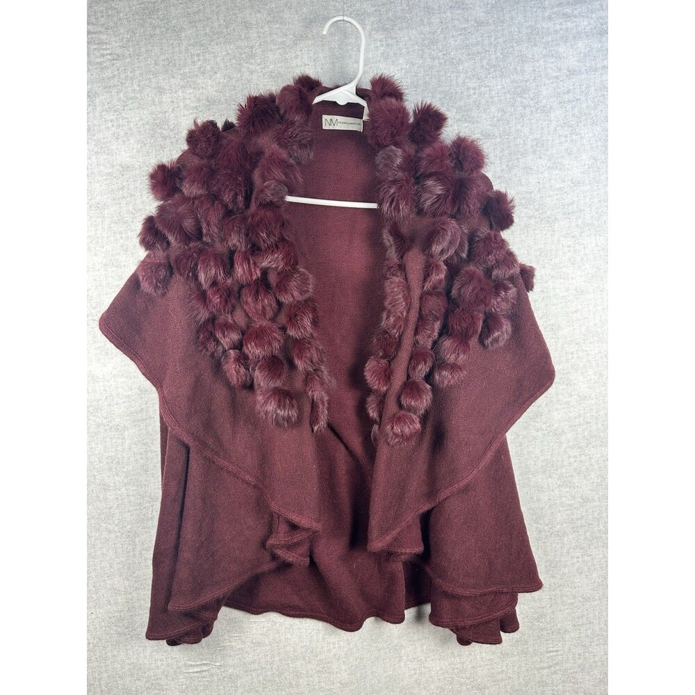Neiman Marcus Burgandy Rabbit Fur Sweater Vest Shawl Collar Size Small/Medium